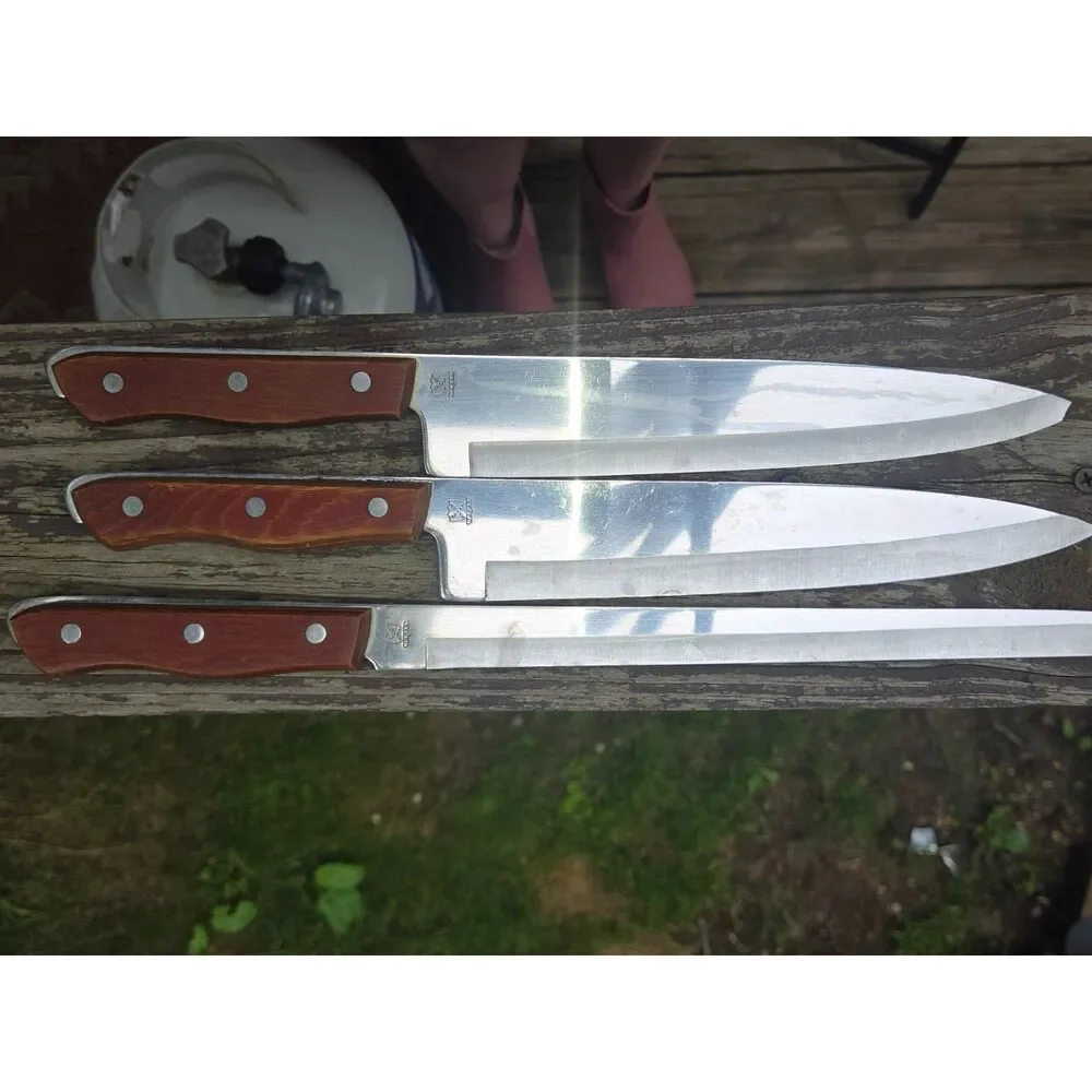 Vintage Maxam Steel 3 set Kitchen Knife Set,Full Tang Wood Handle Japan Cutlery